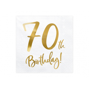 Hvid & Guld “70th Birthday!” Servietter 20 stk.