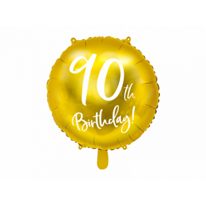 Guld & Hvid “90th Birthday” Folieballon 1 stk.