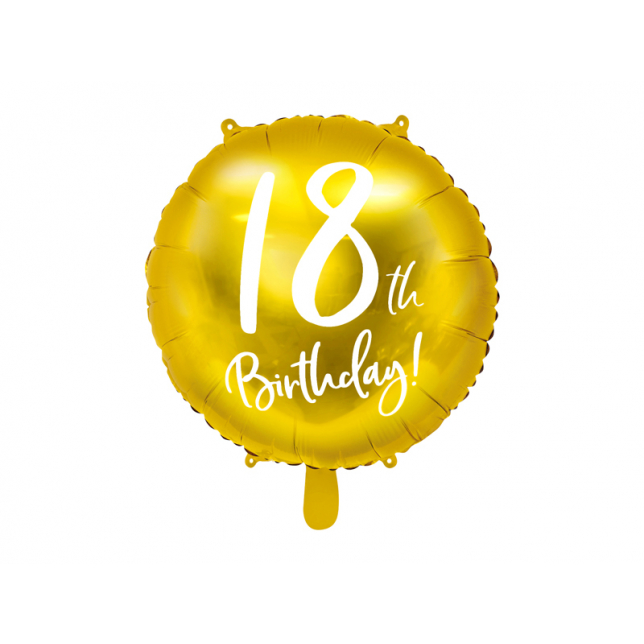 Guld & Hvid “18th Birthday” Folieballon 1 stk.