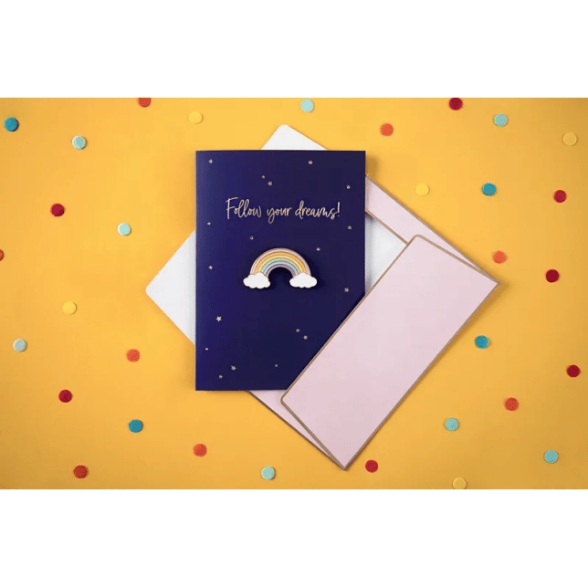 Blå & Guld Regnbue Kort med Pink Konvolut 1 stk.