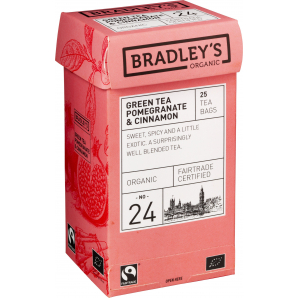Bradley's Green Tea Pomegranate & Cinnamon ØKO 25 stk. (tebreve)