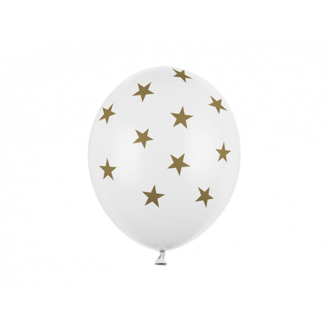Hvid Ballon Med Stjerneprint 30 cm.  50 stk.