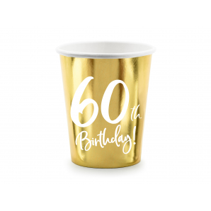 Guld & Hvid “60th Birthday” Papirkopper 6 stk.