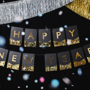 Sort & Guld "Happy New Year" Flagrække 1 stk.