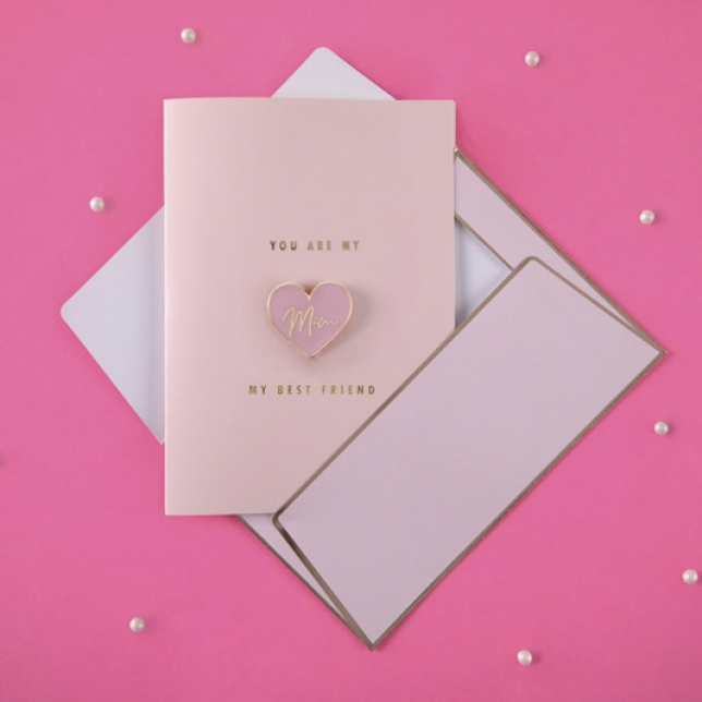 Pink & Guld "Mom" Kort med Konvolut 1 stk.