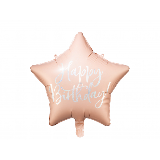 Lys Pudderrosa Stjerne “Happy Birthday” Folieballon 1 stk.