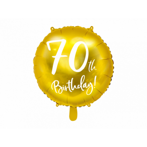 Guld & Hvid “70th Birthday” Folieballon 1 stk.