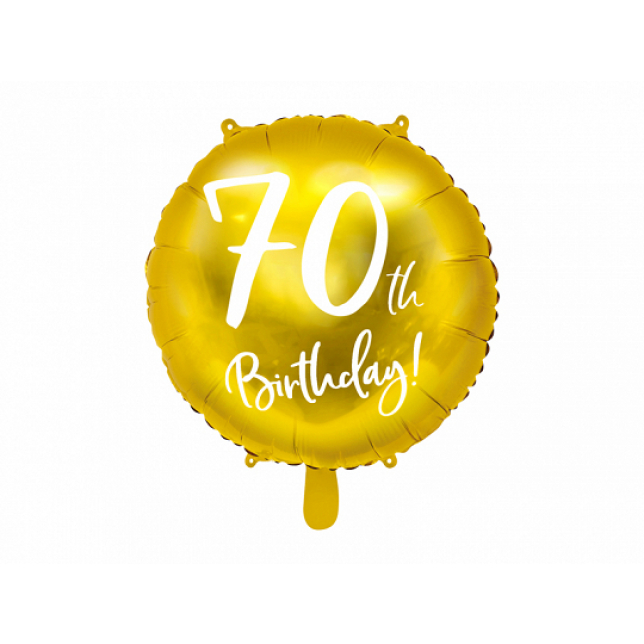 Guld & Hvid “70th Birthday” Folieballon 45 cm. 1 stk.