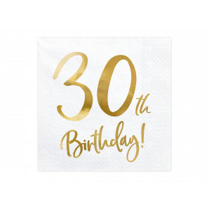 Hvid & Guld "30th Birthday!" Servietter 20 stk.