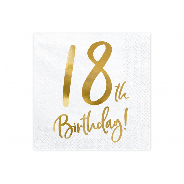 Hvide & Guld "18th Birthday!" Servietter 20 stk.