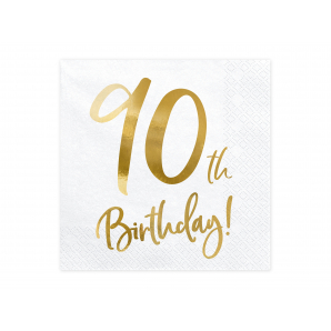 Hvid & Guld "90th Birthday" Servietter 20 stk.