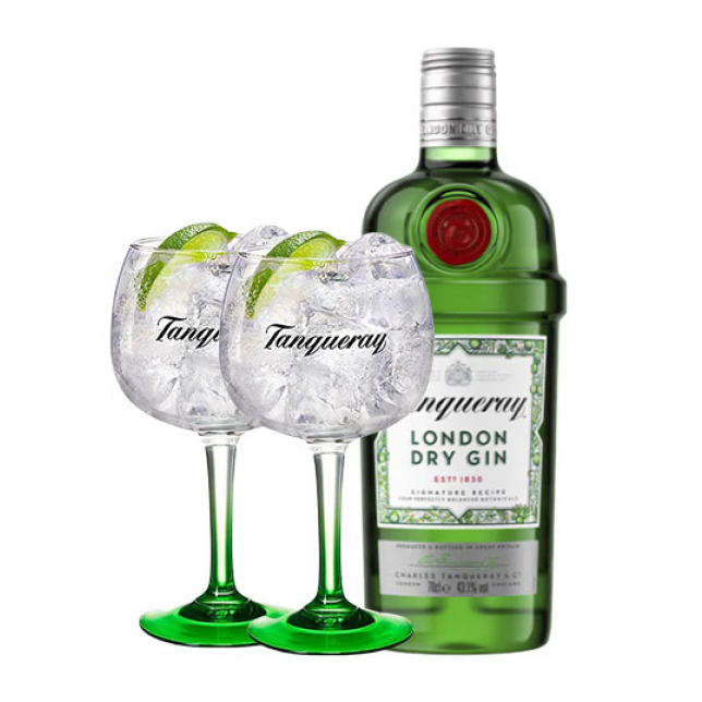 Tanqueray London Dry Gin 43,1% 70 cl. + 2 Glas