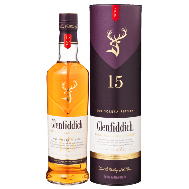 Glenfiddich 15 års Single Malt Scotch Whisky 40% 70 cl. (Gaveæske)