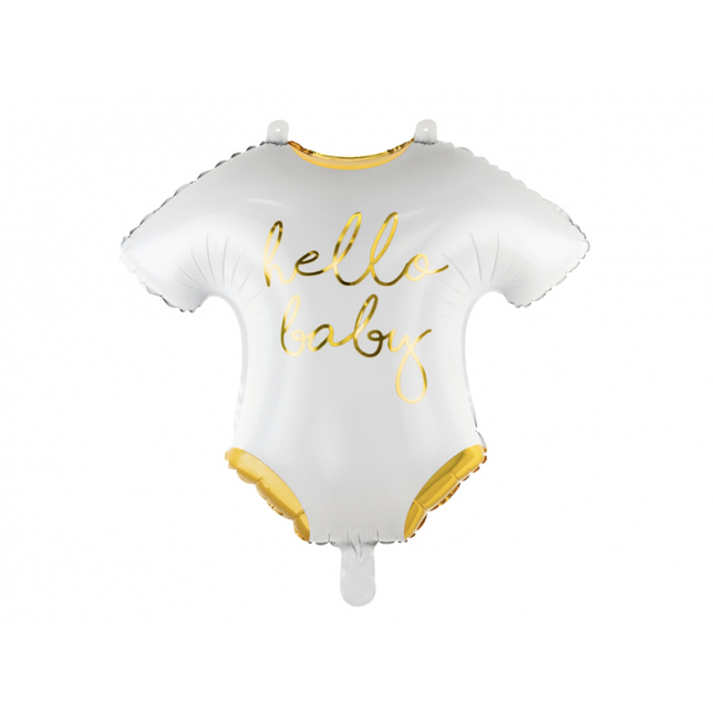 Hvid & Guld Babyromper “Hello Baby” Folieballon 51x45 cm. 1 stk.