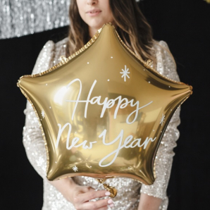 Guld Stjerne "Happy New Year" Folieballon 1 stk.