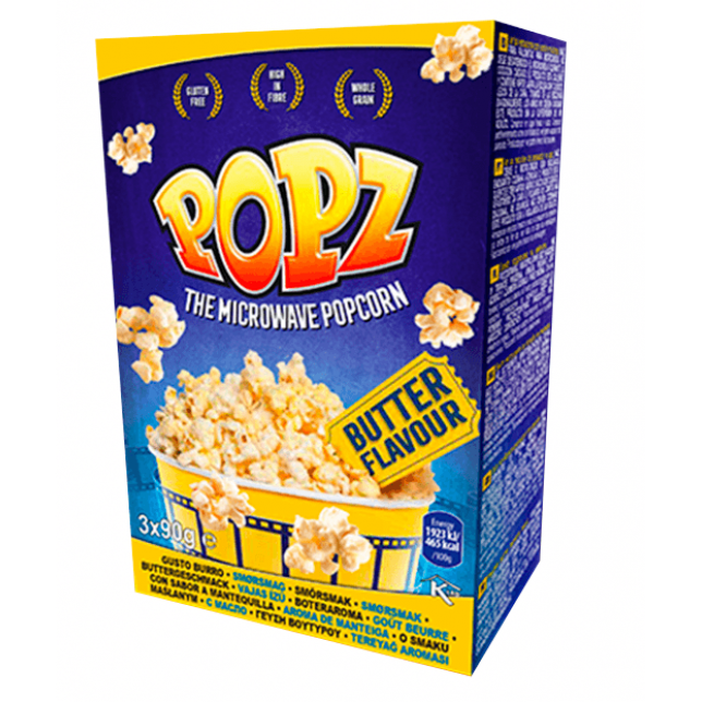 Popz Extra Butter Flavour Popcorn 3 poser