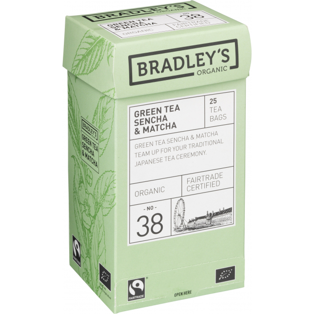 Bradley's Green Tea Sencha & Matcha ØKO 25 stk. (tebreve)