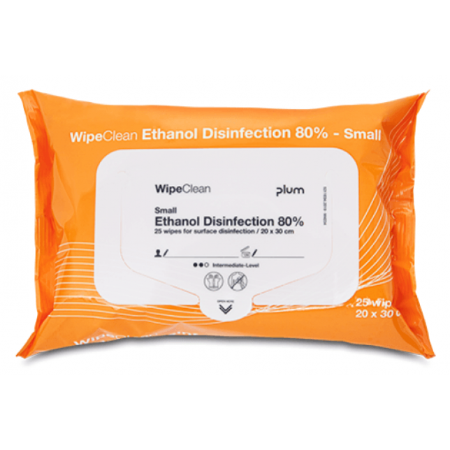 Wipeclean Ethanol Disinfection 80% Small 25 stk.