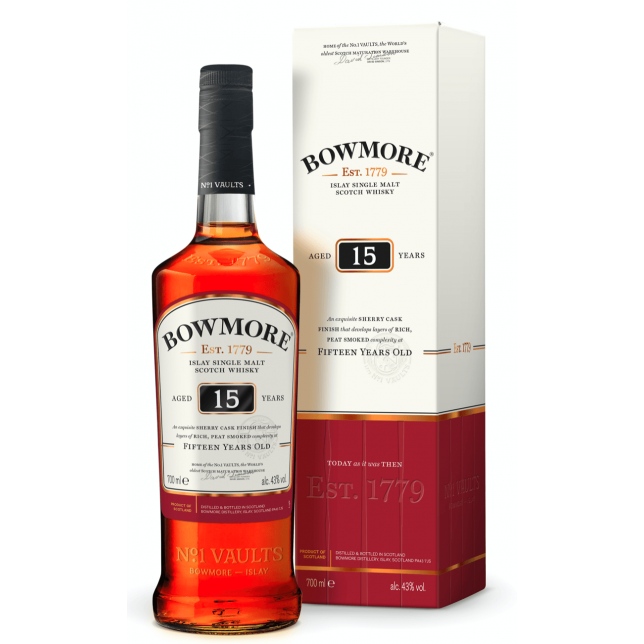 Bowmore Darkest 15 års Islay Single Malt Scotch Whisky 43% 70 cl. (Gaveæske)