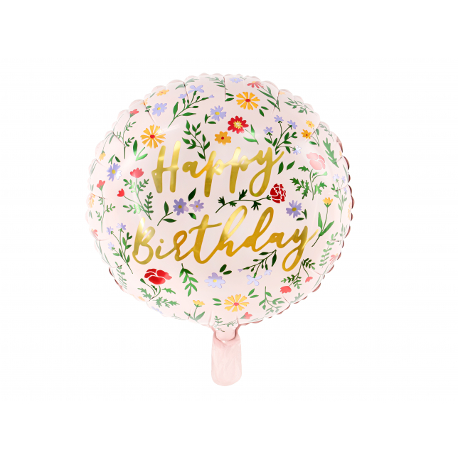 Lys Pink & Guld “Happy Birthday” Folieballon 35 cm. 1 stk.
