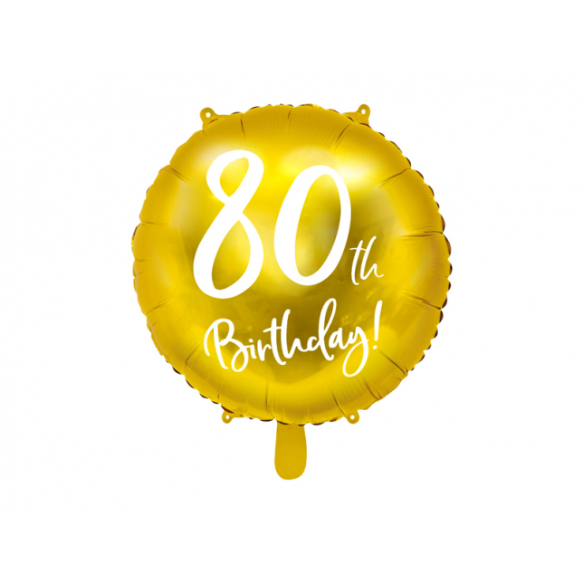 Guld & Hvid “80th Birthday” Folieballon 45 cm. 1 stk.