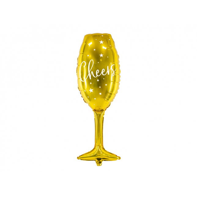 Guld Champagneglas Folieballon 28x80 cm. 1 stk.