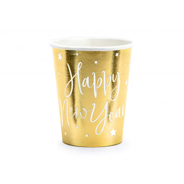 Guld & Hvid “Happy New Year” Papirkopper 6 stk.