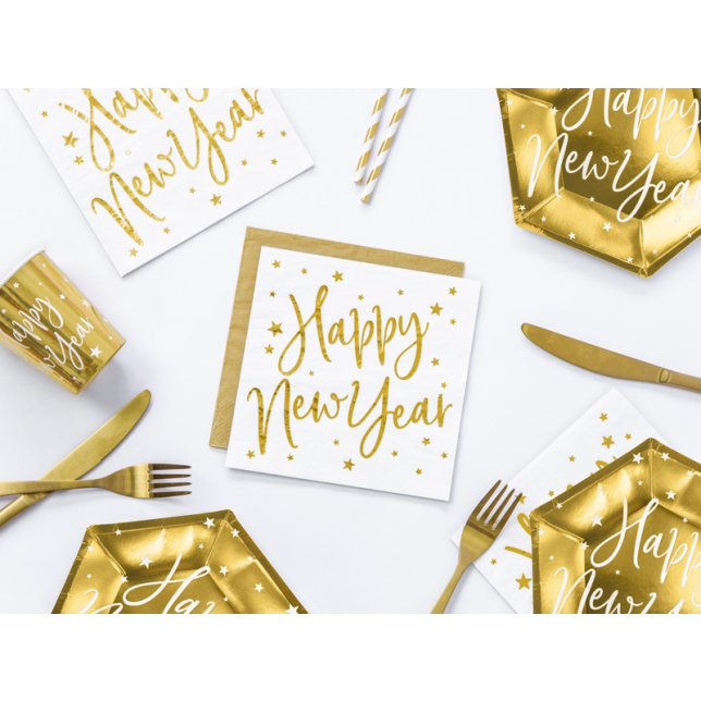 Hvid & Guld "Happy New Year" Servietter 20 stk.