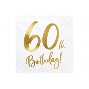 Hvid & Guld "60th Birthday!" Servietter 20 stk.