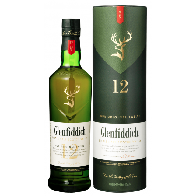 Glenfiddich 12 års Single Malt Scotch Whisky 40% 70 cl. (Gaveæske)