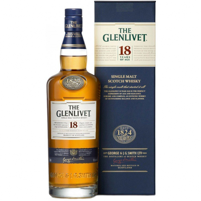 The Glenlivet 18 års Single Malt Scotch Whisky 43% 70 cl. (Gaveæske)