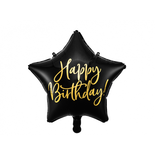 Sort & Guld Stjerne "Happy Birthday!" Folieballon 1 stk.