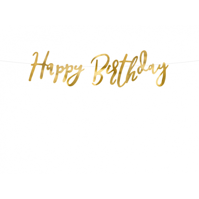 Guld "Happy Birthday" Banner 1 stk.