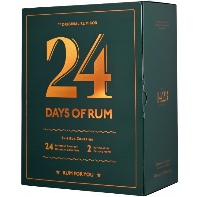 24 Days of Rum 24x2 cl. + 2 Smageglas (Gaveæske)
