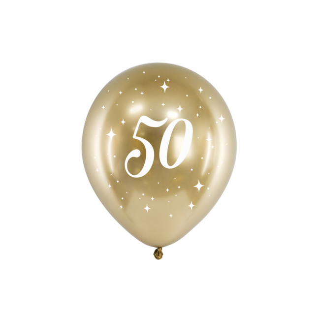 Guld Balloner med “50” Hvid Print 6 stk.