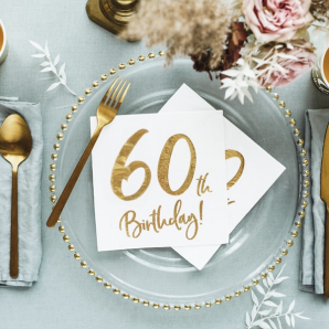 Hvid & Guld "60th Birthday!" Servietter 20 stk.