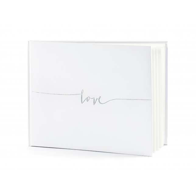 Hvid "Love" Gæstebog Med Sølvskrift