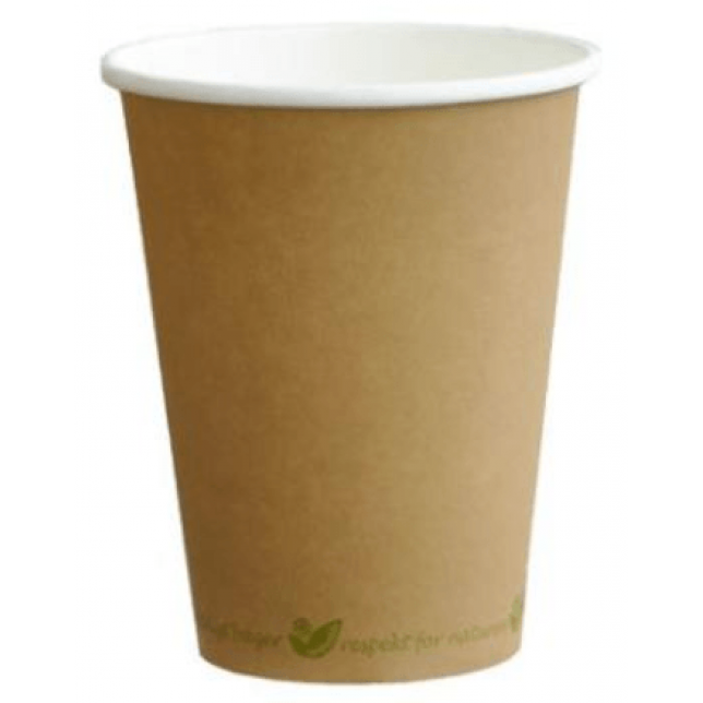 Kaffebæger Pap/PLA Catersource Brun m/grøn bundtekst 30 cl. Ø9 cm. 50 stk.