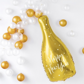 Guld Flaske med “Happy New Year” Folieballon 32x82 cm. 1 stk.